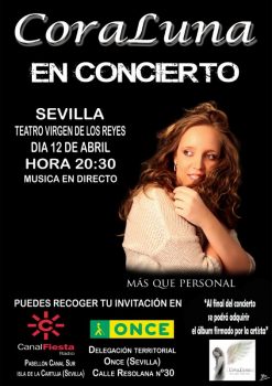 Cartel del concierto de Coraluna el 12 de abril a las 20:30 h. en el Teatro Virgen de los Reyes